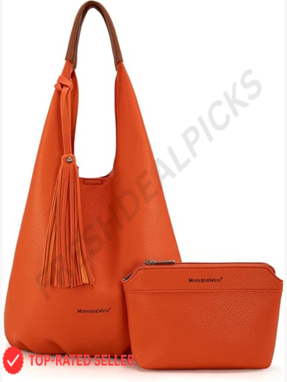 Hobo Bag with Tassels Slouchy Shoulder Bag 2Pcs Set Includes Cosmetic Bag